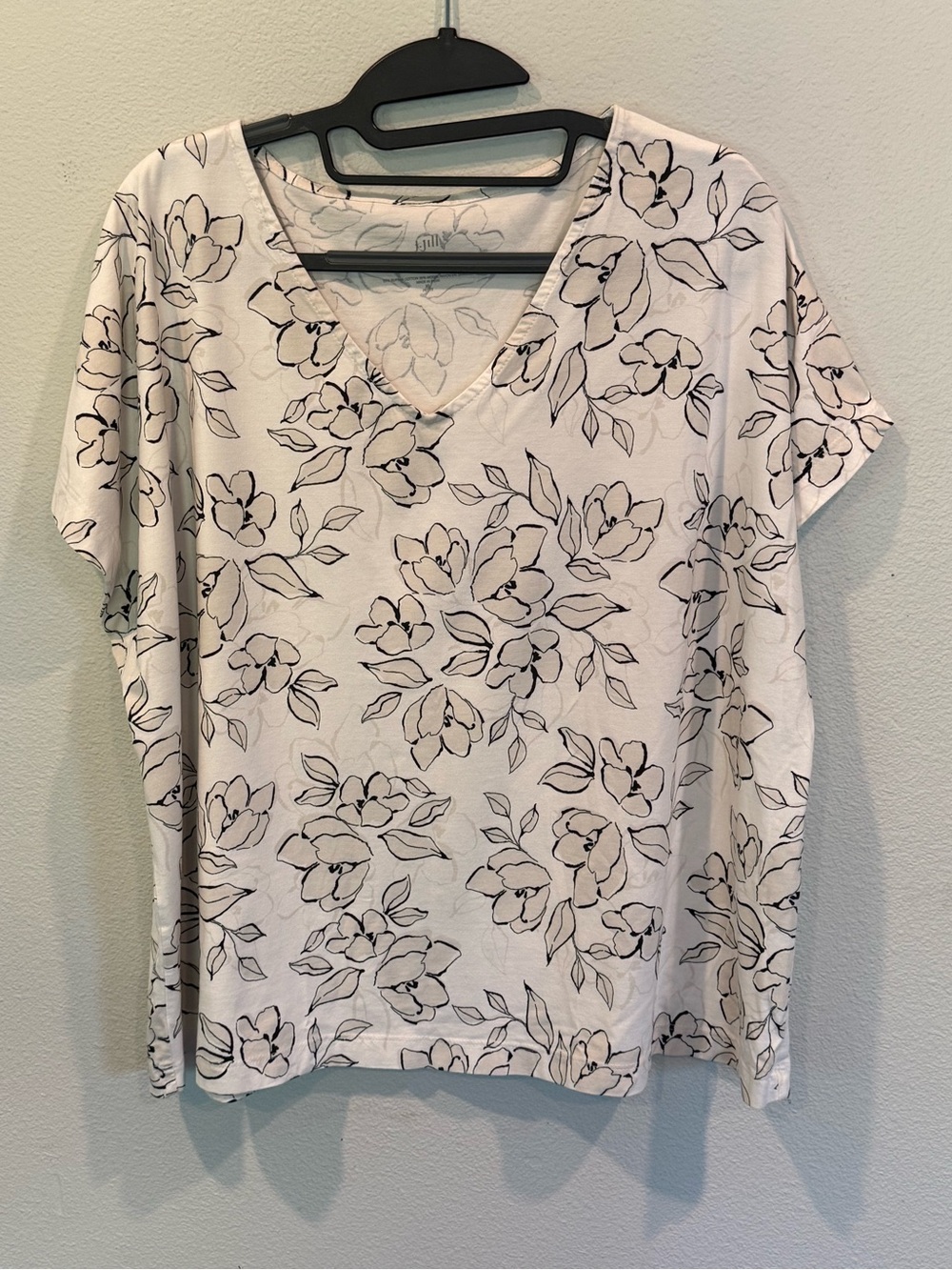 J. Jill Luxe Supima Easy Tee Floral V-Neck Short Sleeve Top Women’s XL PETITE
